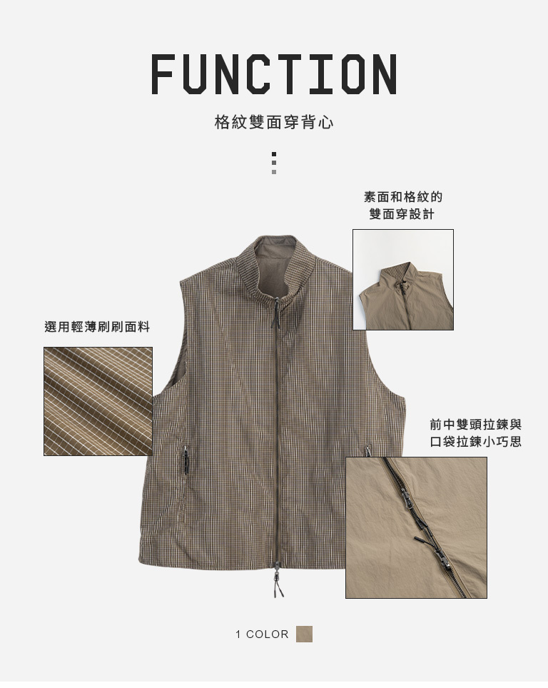 Stand-up collar reversible plaid twill vest 1/2【02080323】in stock+pre-order