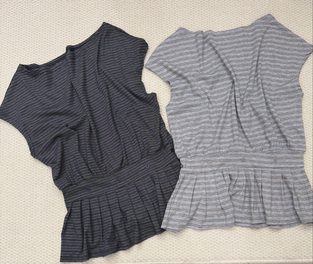 W00172斜肩條紋小裙擺上衣