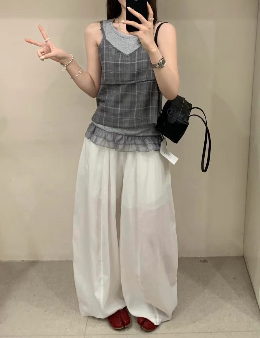 W00173細肩格子兩件式上衣