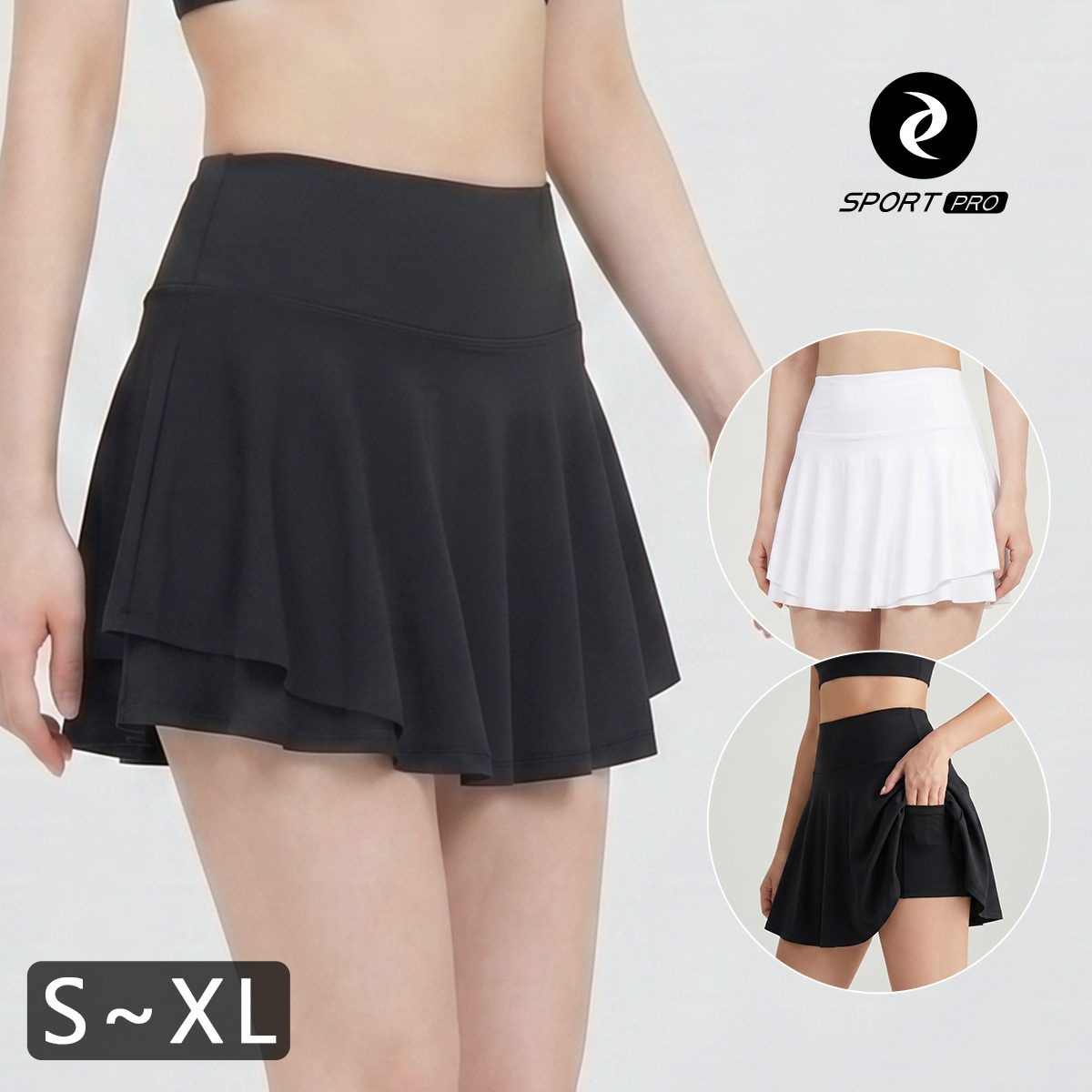 高腰涼感假兩件防曝光網球/高爾夫/運動機能褲裙