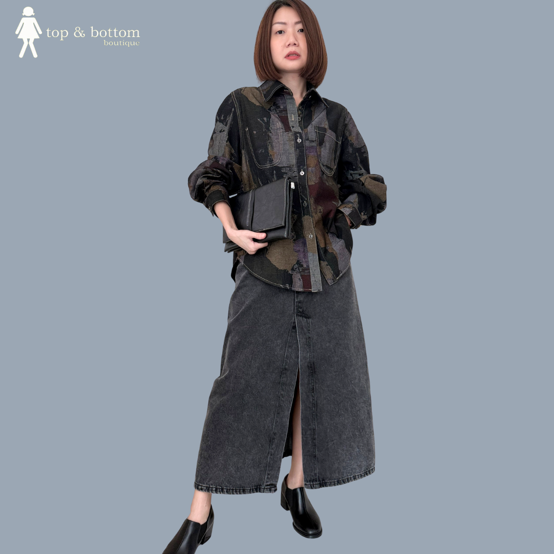 HIGH WAISTED DENIM PENCIL SKIRT