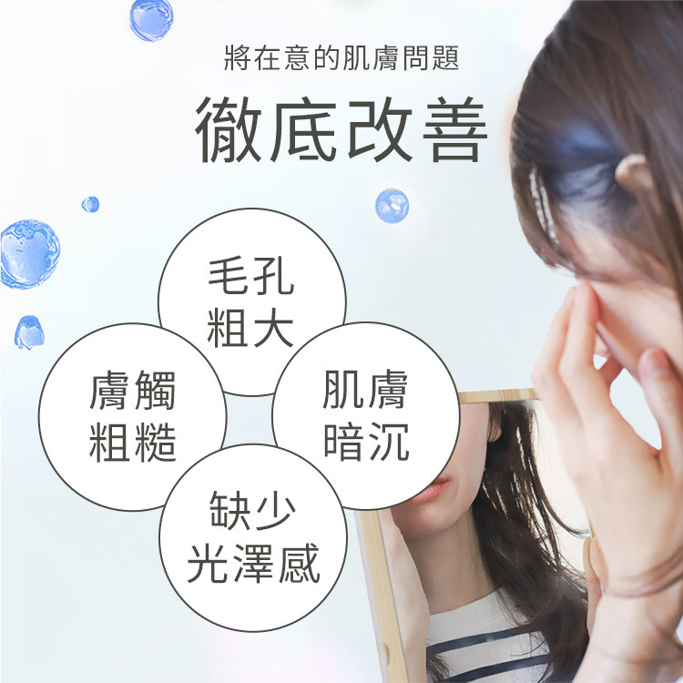 功效文字說明圖有毛孔粗大、暗沉與缺少光澤等肌膚困擾