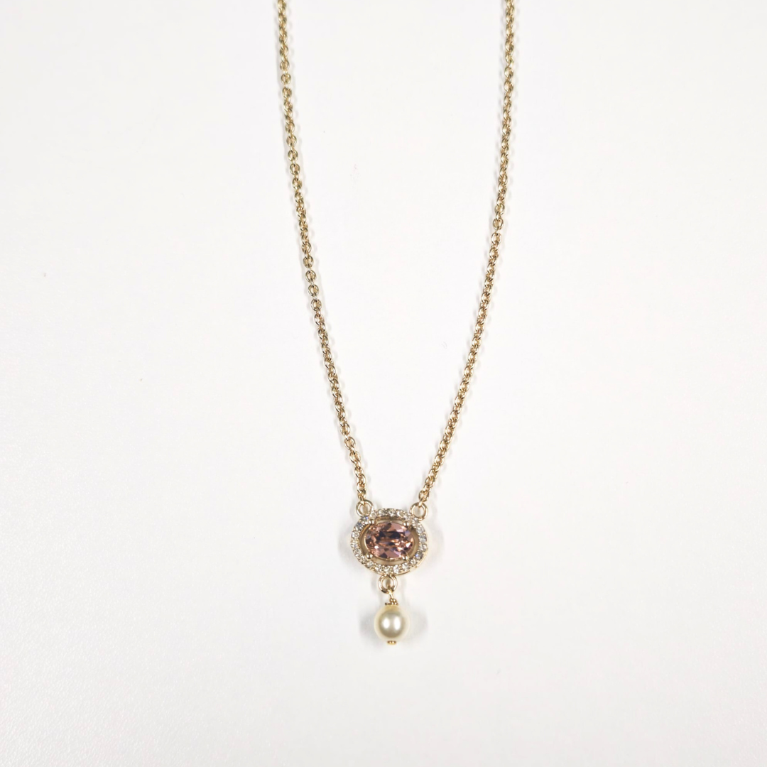 ACD08091 [DIOR] Diamond Pearl Necklace Pink (E)