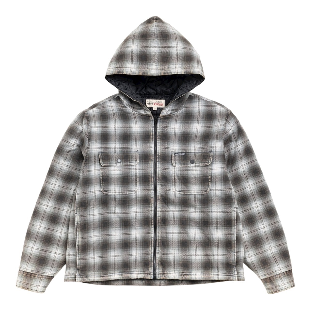 STUSSY ZIP HOODED PLAID SHIRT SIZE M