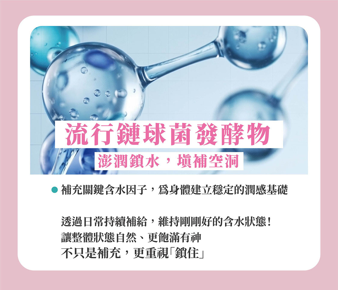 玻尿酸，幫助澎潤鎖水，強效保濕，支撐皮膚、細胞修復