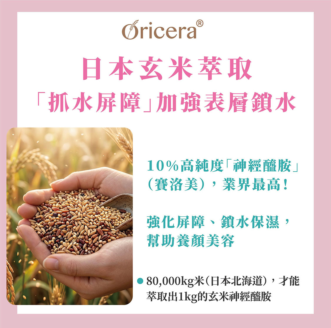 日本玄米萃取，10%高純度神經醯胺(賽洛美)，強化屏障、鎖水保濕