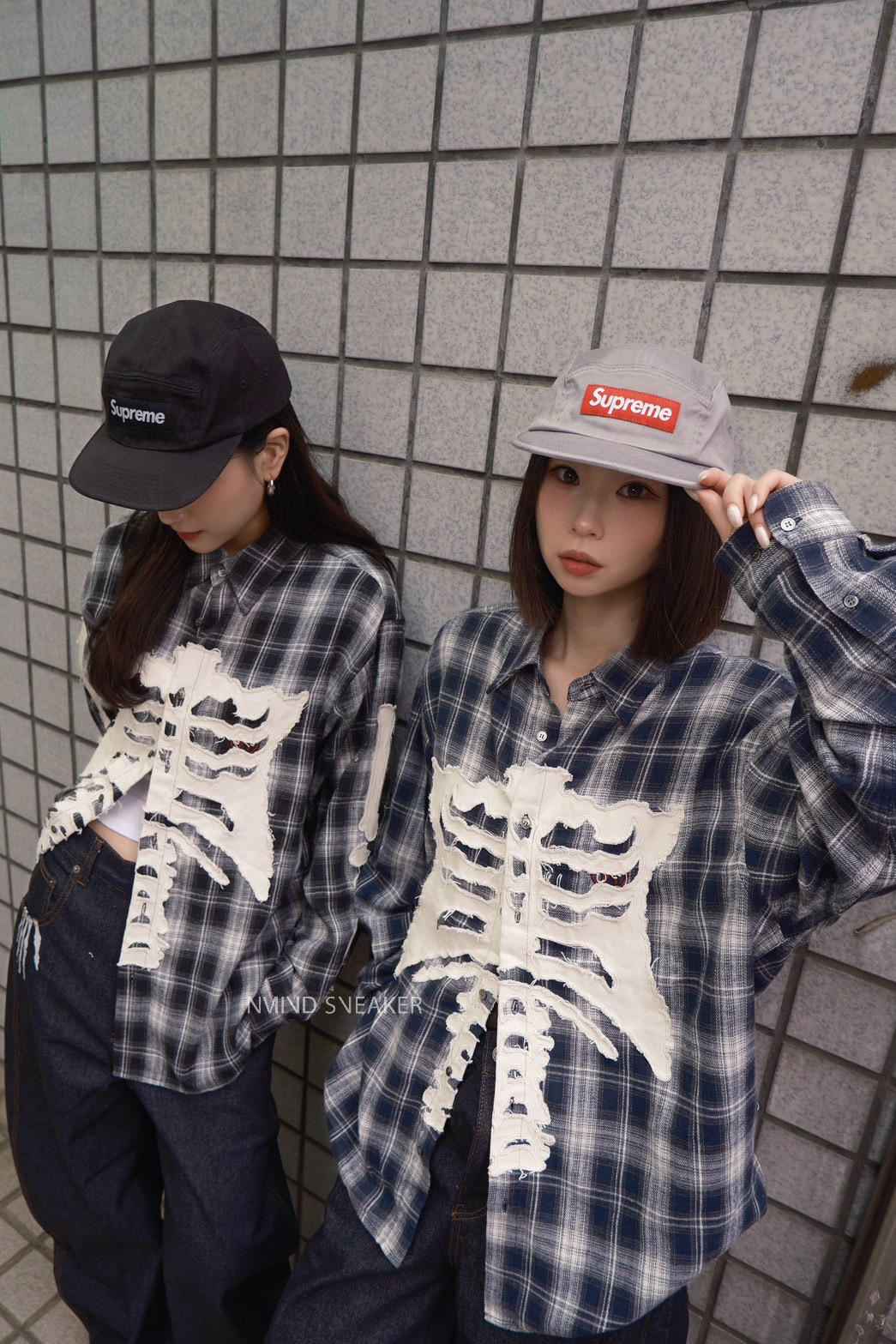 <快速出貨> 9090骨頭 長袖格紋襯衫 黑/深藍