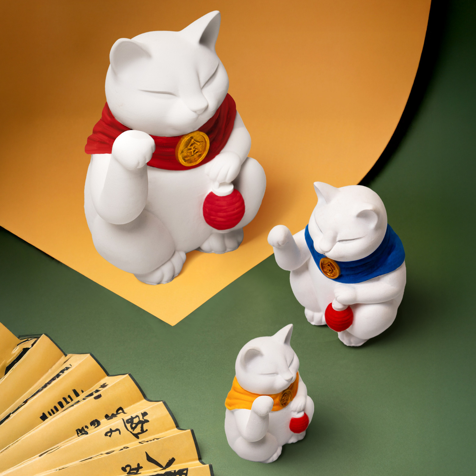 手工繪製 開運貓神像  大 20cm  （不含外罩）