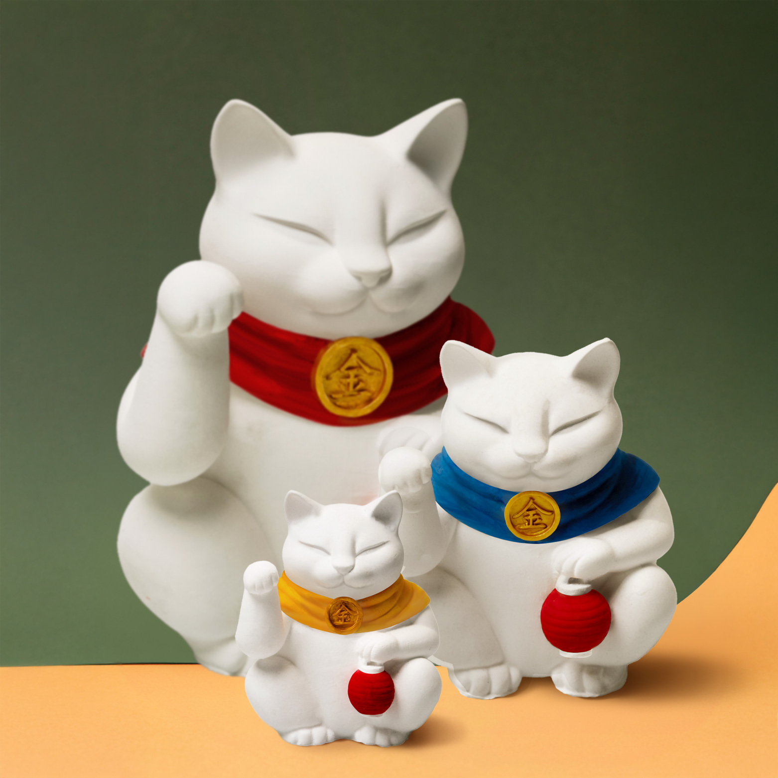 手工繪製 開運貓神像  中 12cm  （不含外罩）