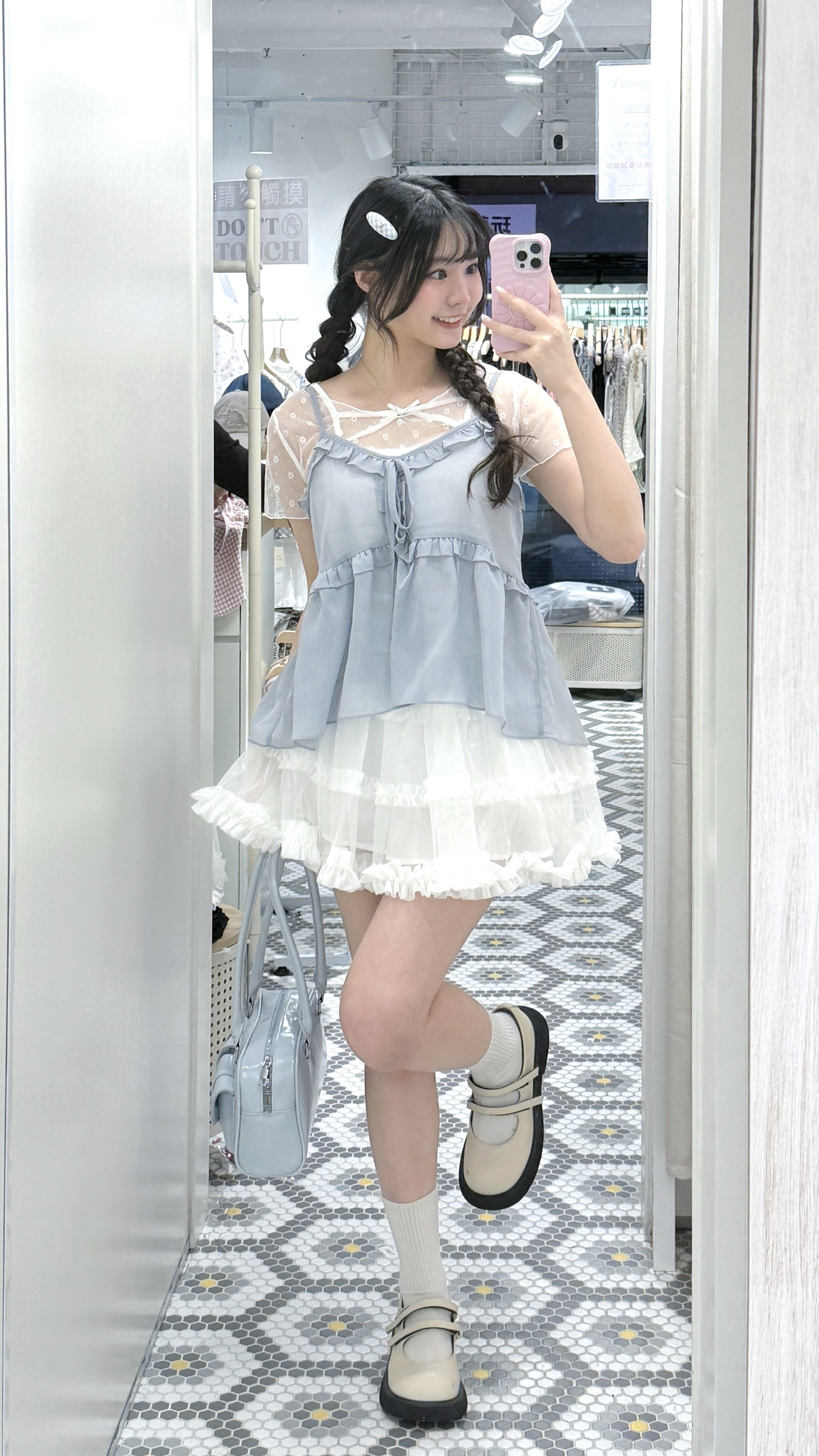 T1285｜微透視荷葉邊綁帶娃娃吊帶外搭❀˖ °