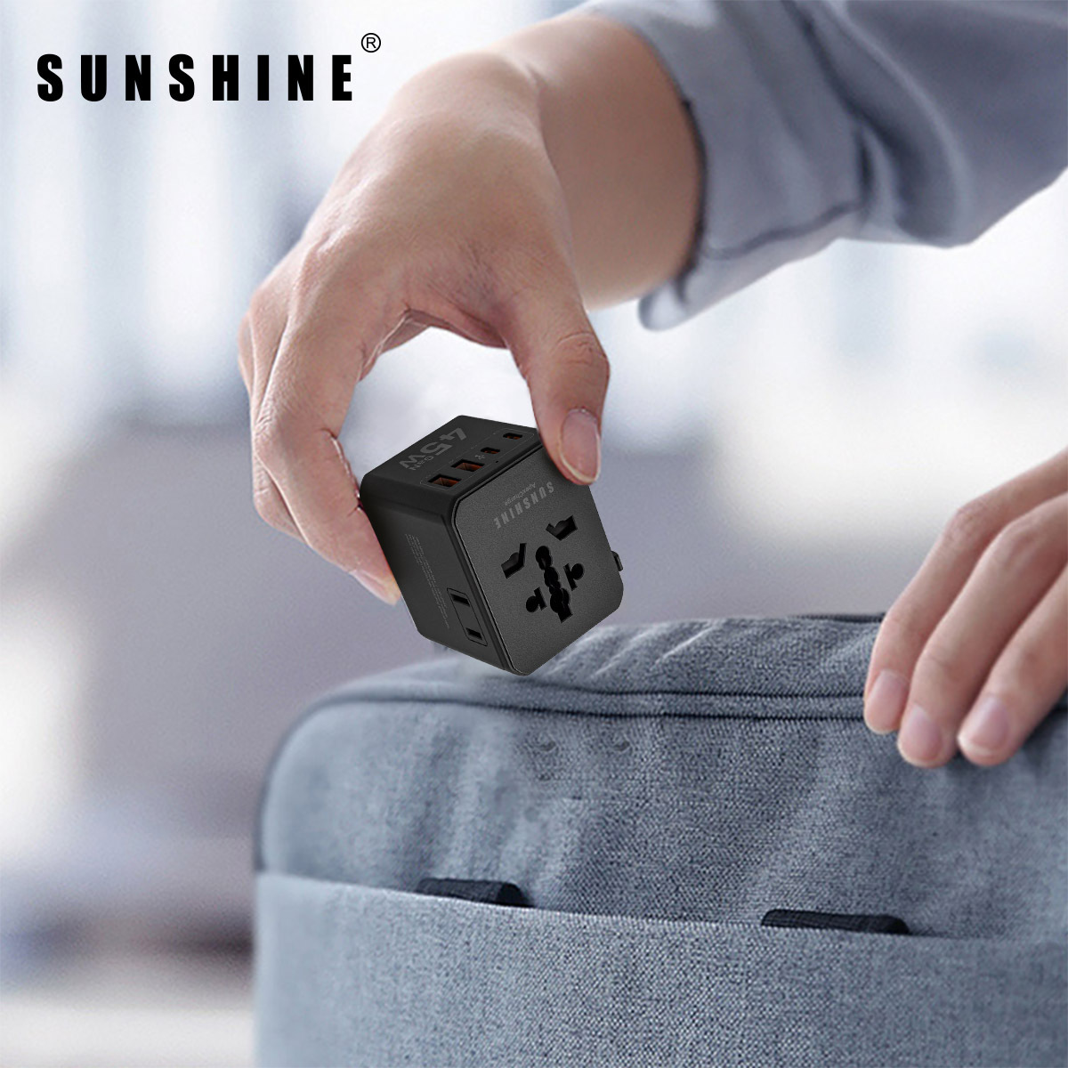 GaN快速充電器 45W 5插口(3C2A) 旅行插座 (黑色) TRD-45W