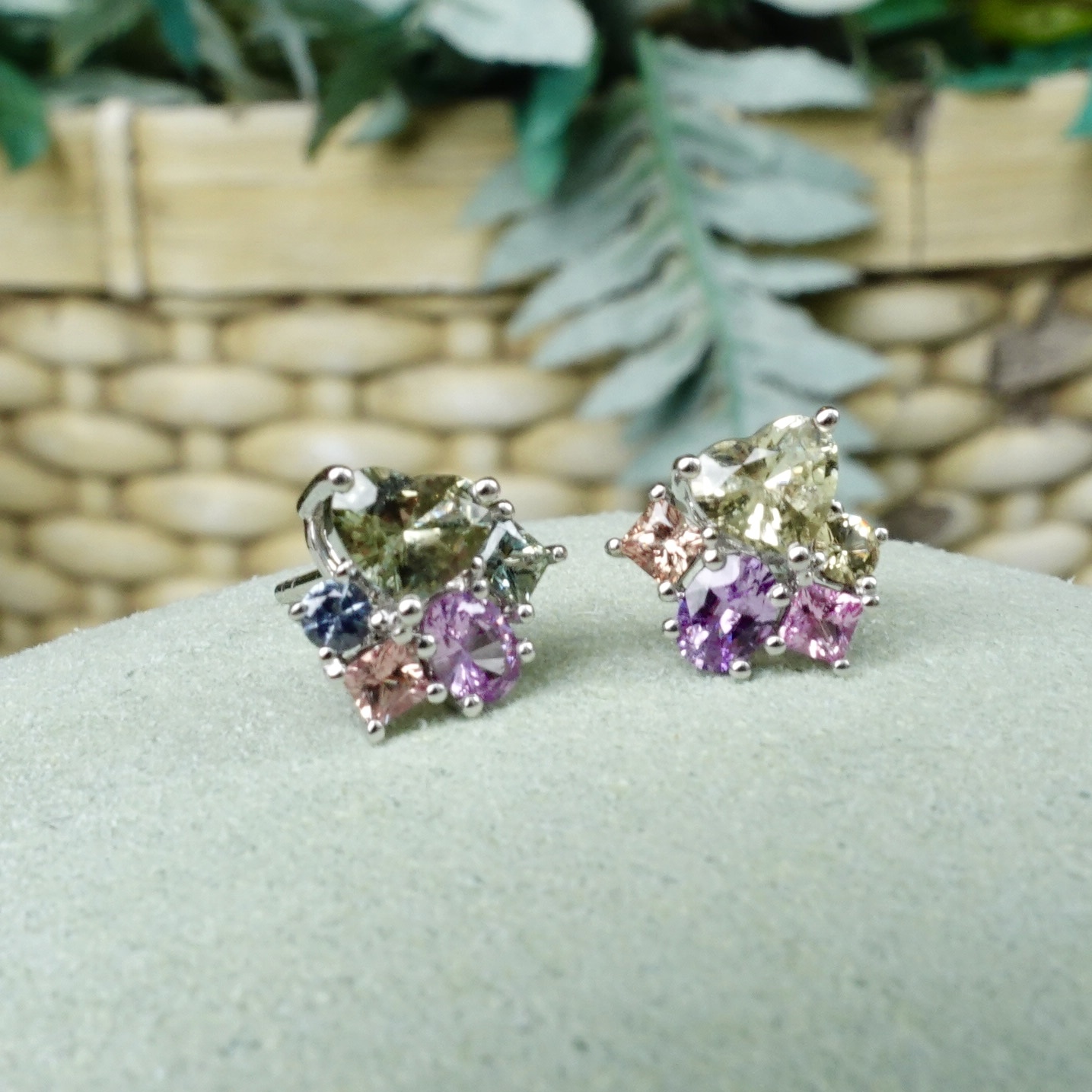 18K金Fancy cut天然無燒彩色藍寶石耳釘