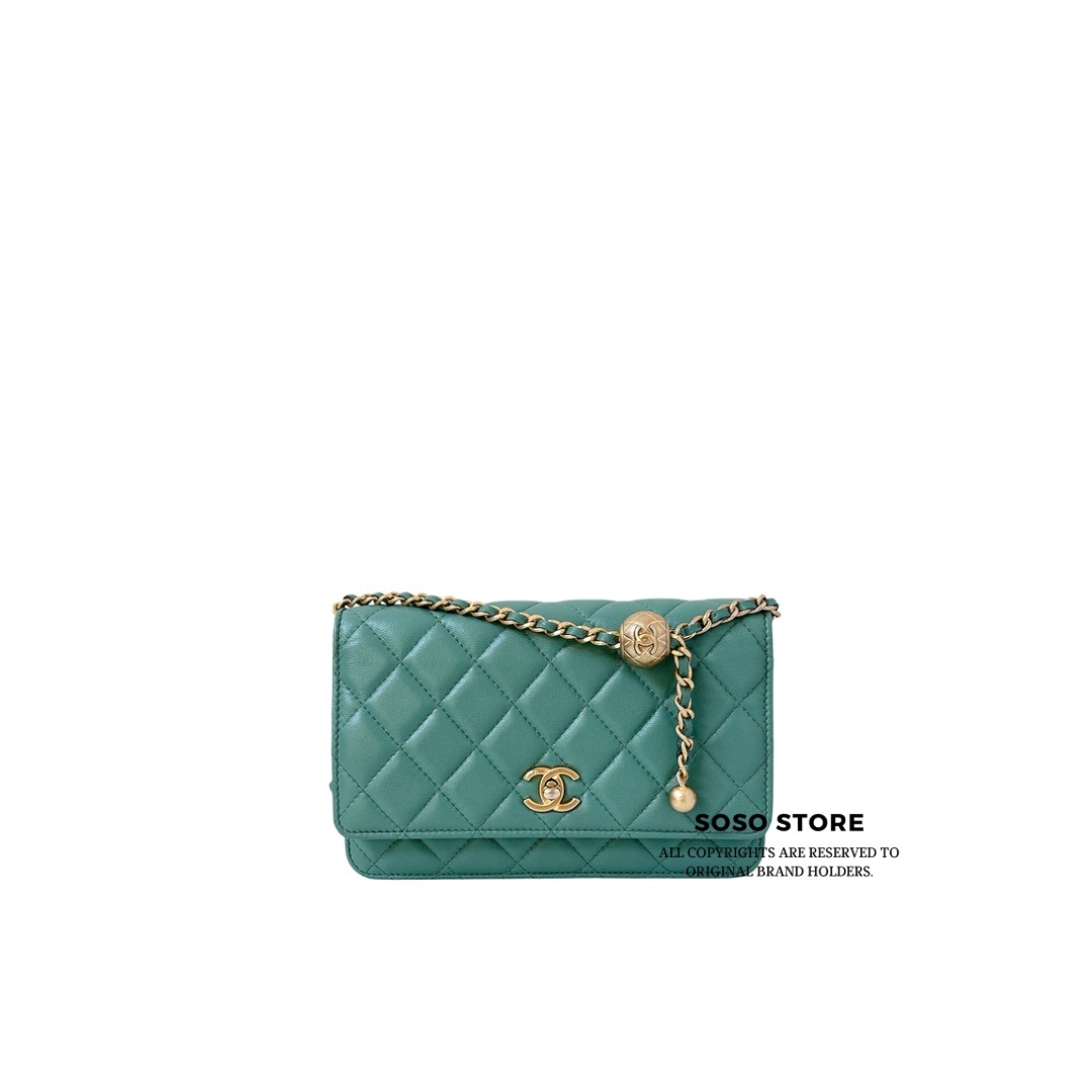 Chanel Pearl Crush Wallet On Chain - Green / GHW
