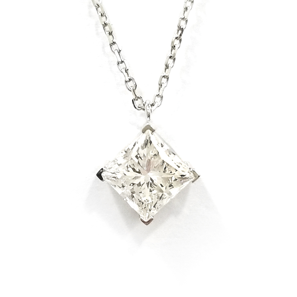18K白金 1卡公主方實驗室培育鑽石頸鏈