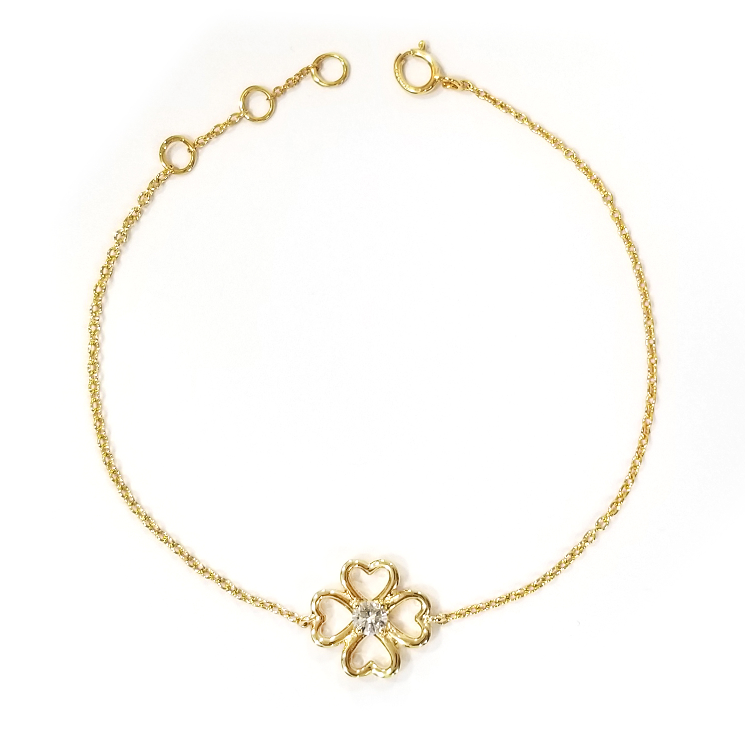 18K Yellow Gold Natural Diamond Four-Leaf Clover Bracelet