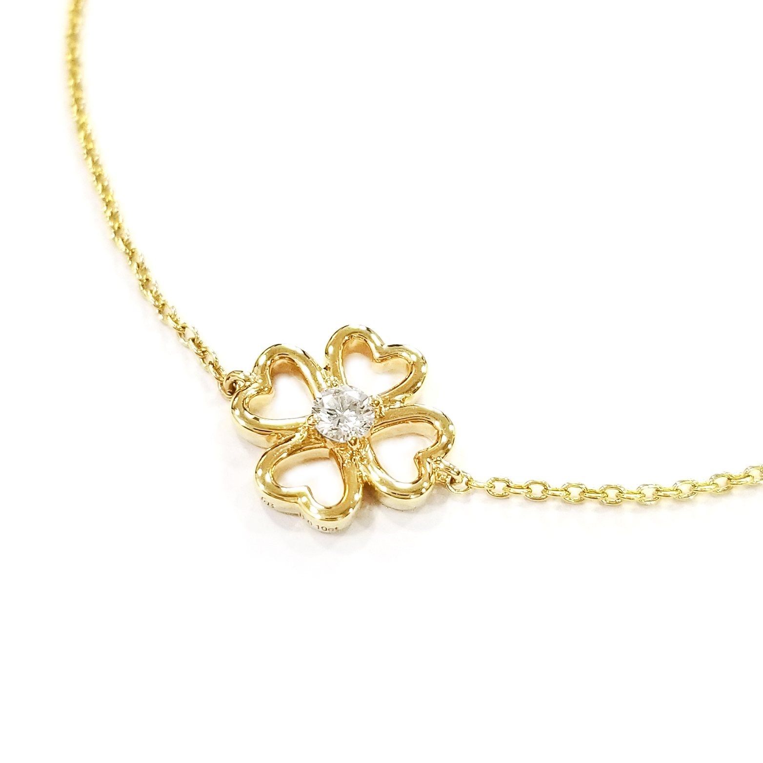 18K Yellow Gold Natural Diamond Four-Leaf Clover Bracelet