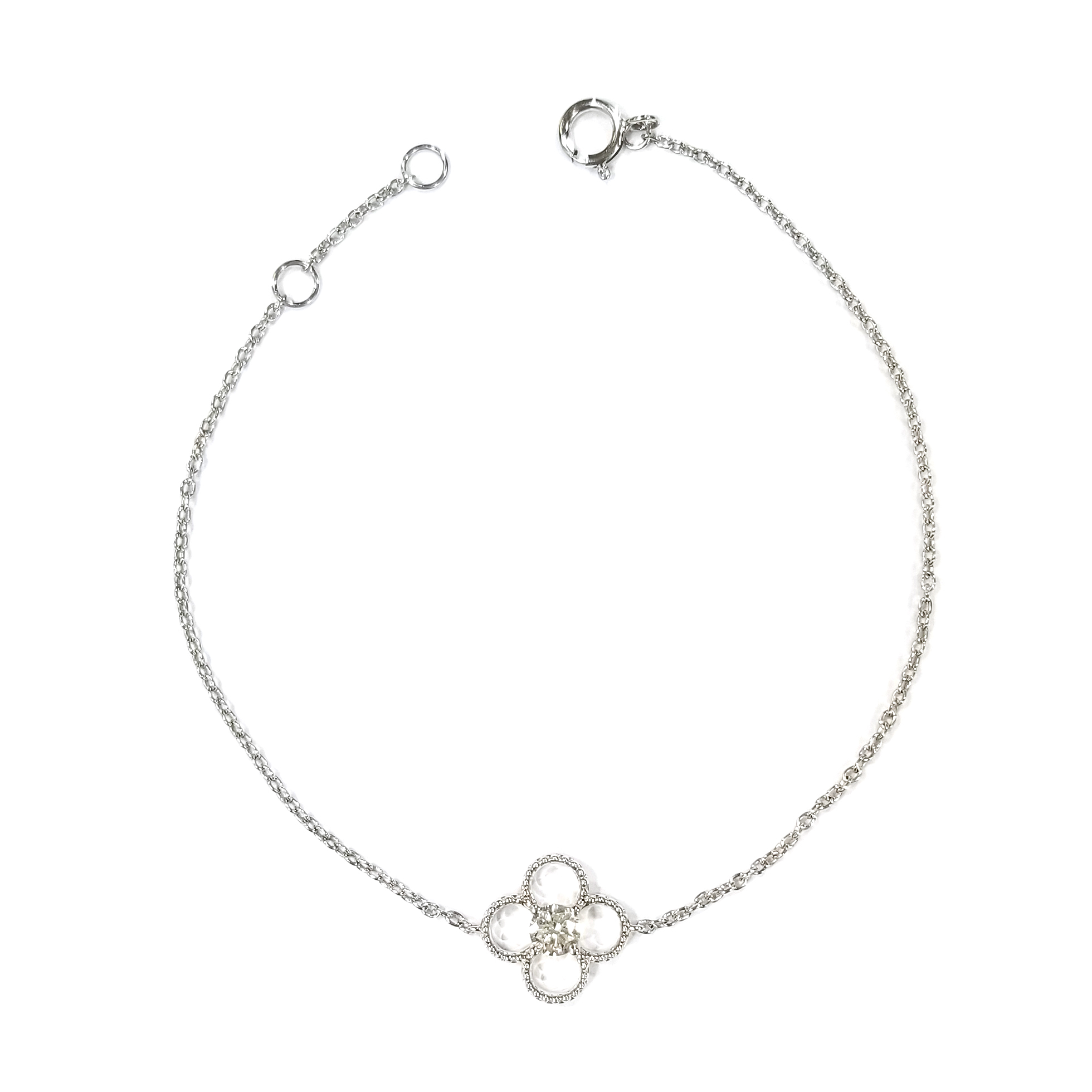 18K White Gold Natural Diamond Four-Leaf Clover Bracelet