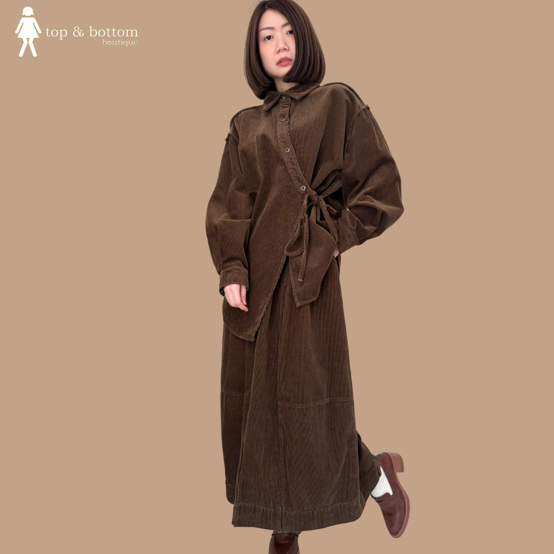 LONG SLEEVE CORDUROY SHIRT & SKIRT SET SUIT