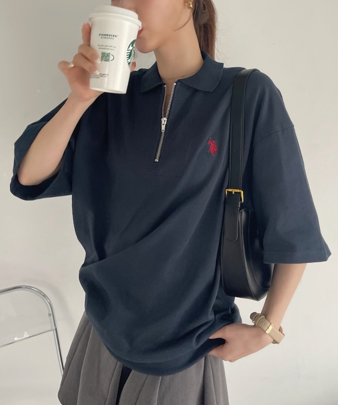 U.S. POLO ASSN. 日本限定 小Logo 刺繡 半拉鍊 polo領 短袖 5色