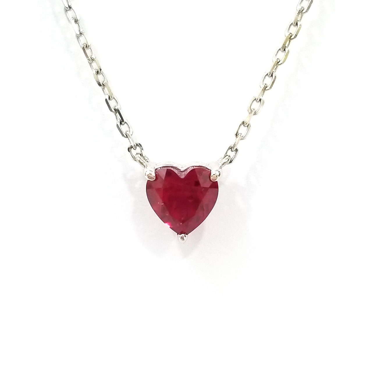 925純銀 實驗室培育心形紅寶石頸鏈