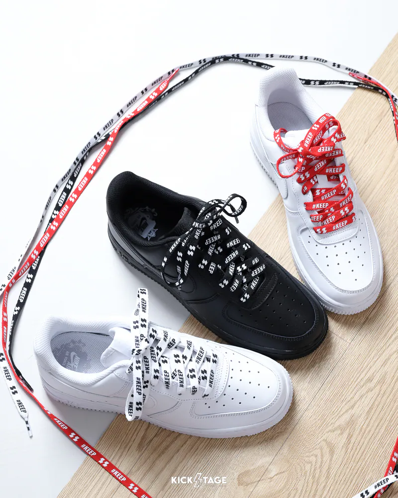 #KEEP BOLT MONOGRAM SHOELACES 白色 紅色 黑色 扁平 寬版 蝴蝶結 DIY 一組兩條 145CM 滿版 扁鞋帶【KS341】