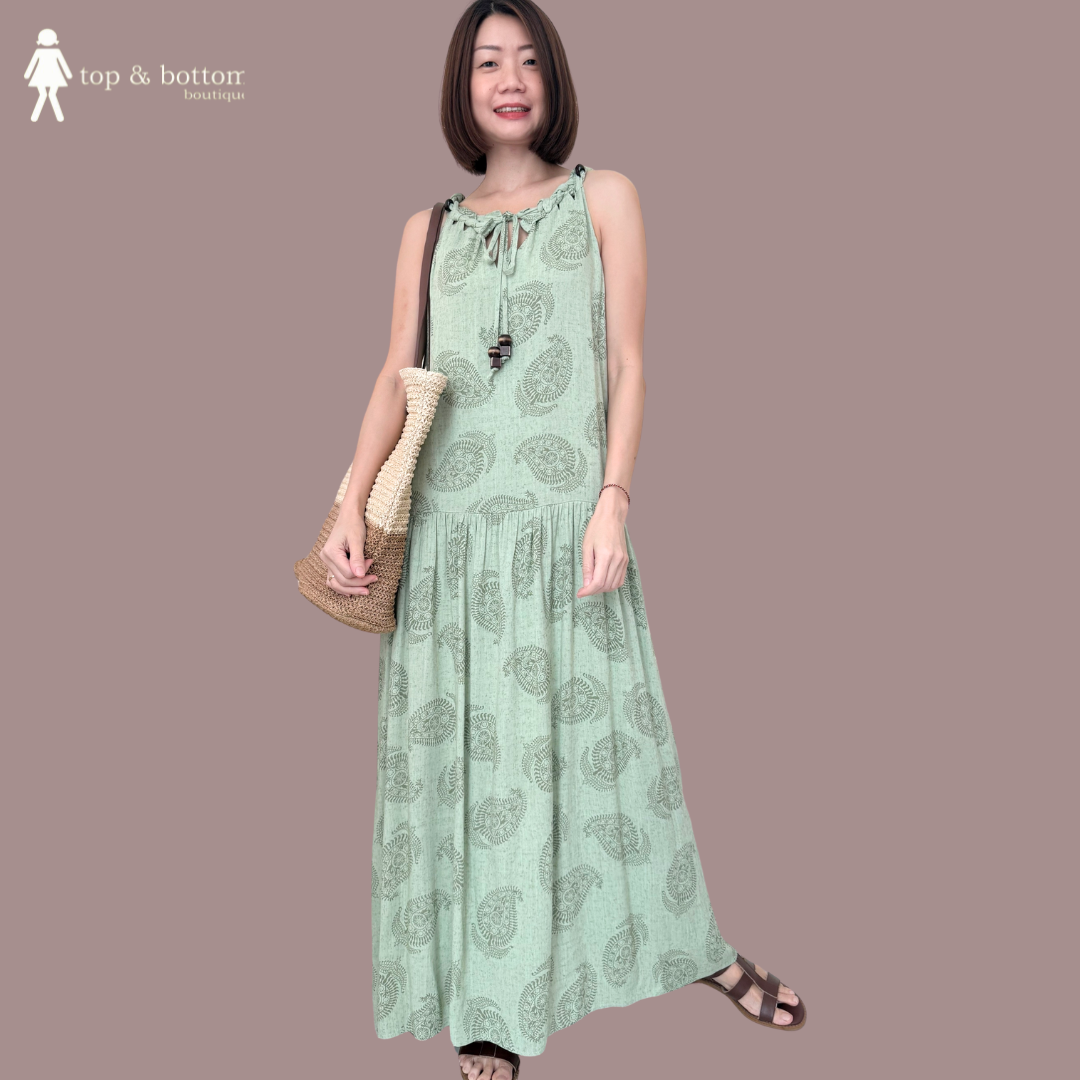 SLEEVELESS BOHEMIAN PRINT LONG DRESS