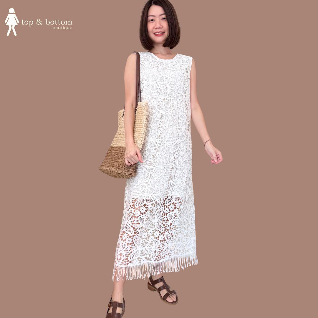 SLEEVELESS CROCHET SHIFT LONG DRESS
