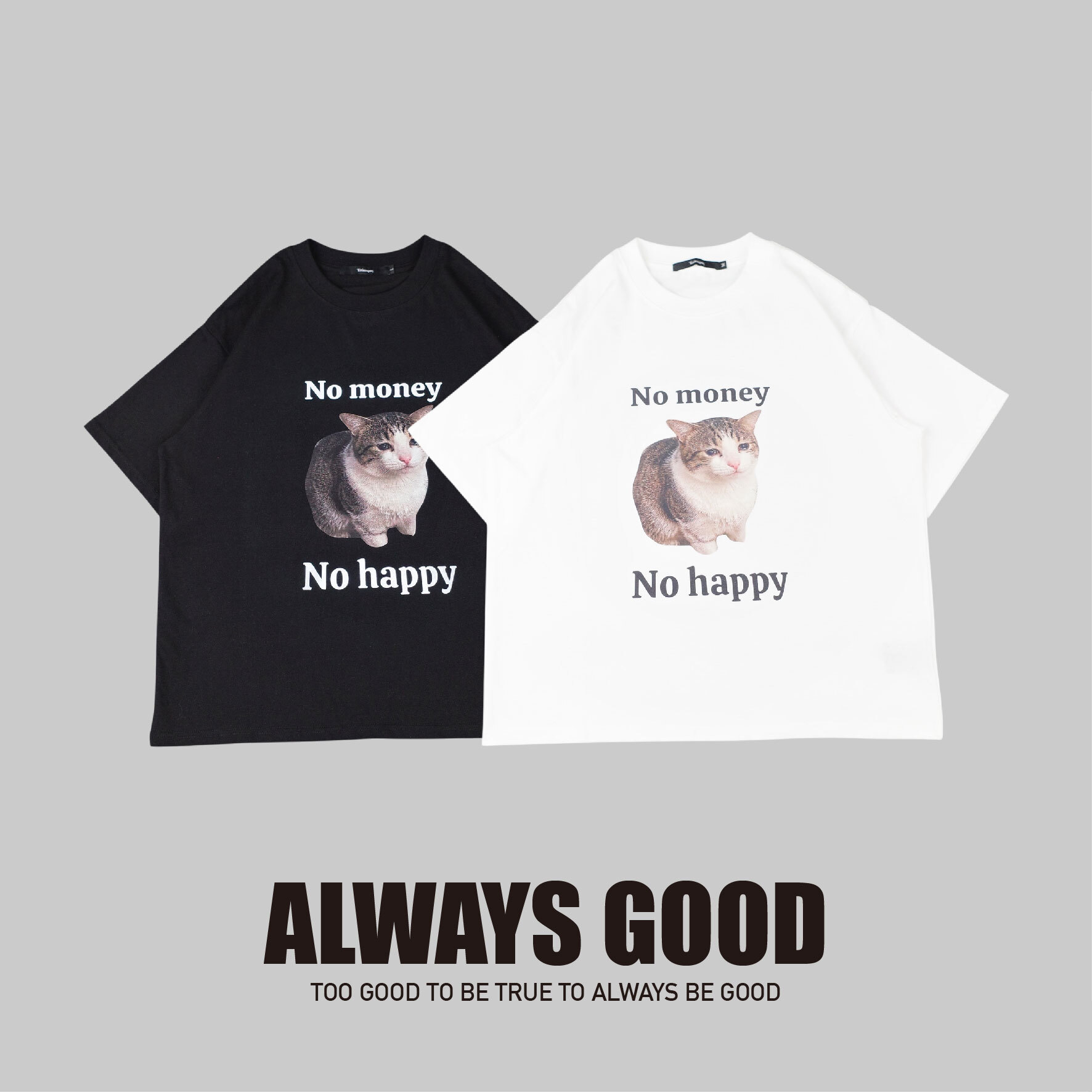 『Always_Good』沒錢不快樂 貓貓 短版 短TEE