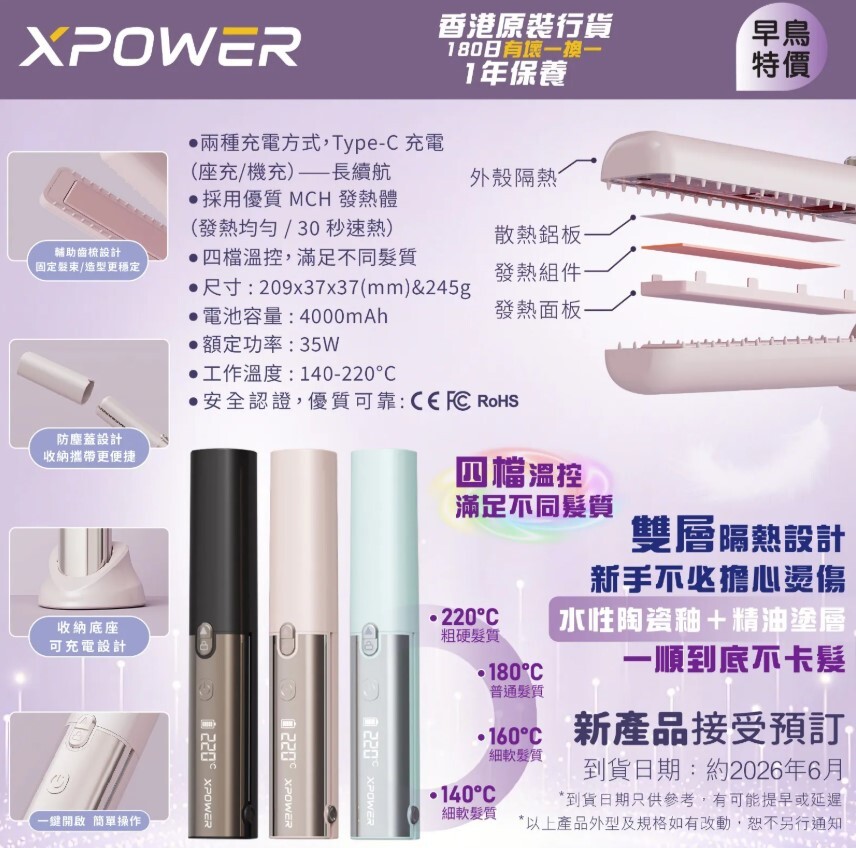 (早買限定優惠)XPOWER 2合1 直髮夾