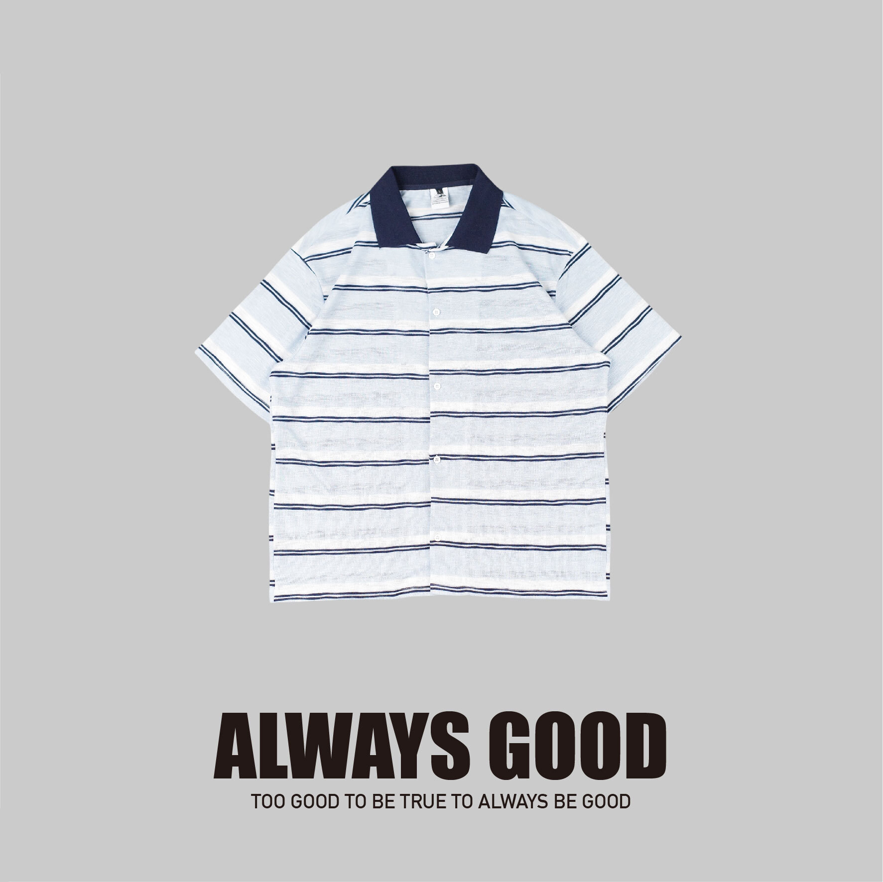 『Always_Good』橫條紋 撞色 短版 針織 短袖 襯衫
