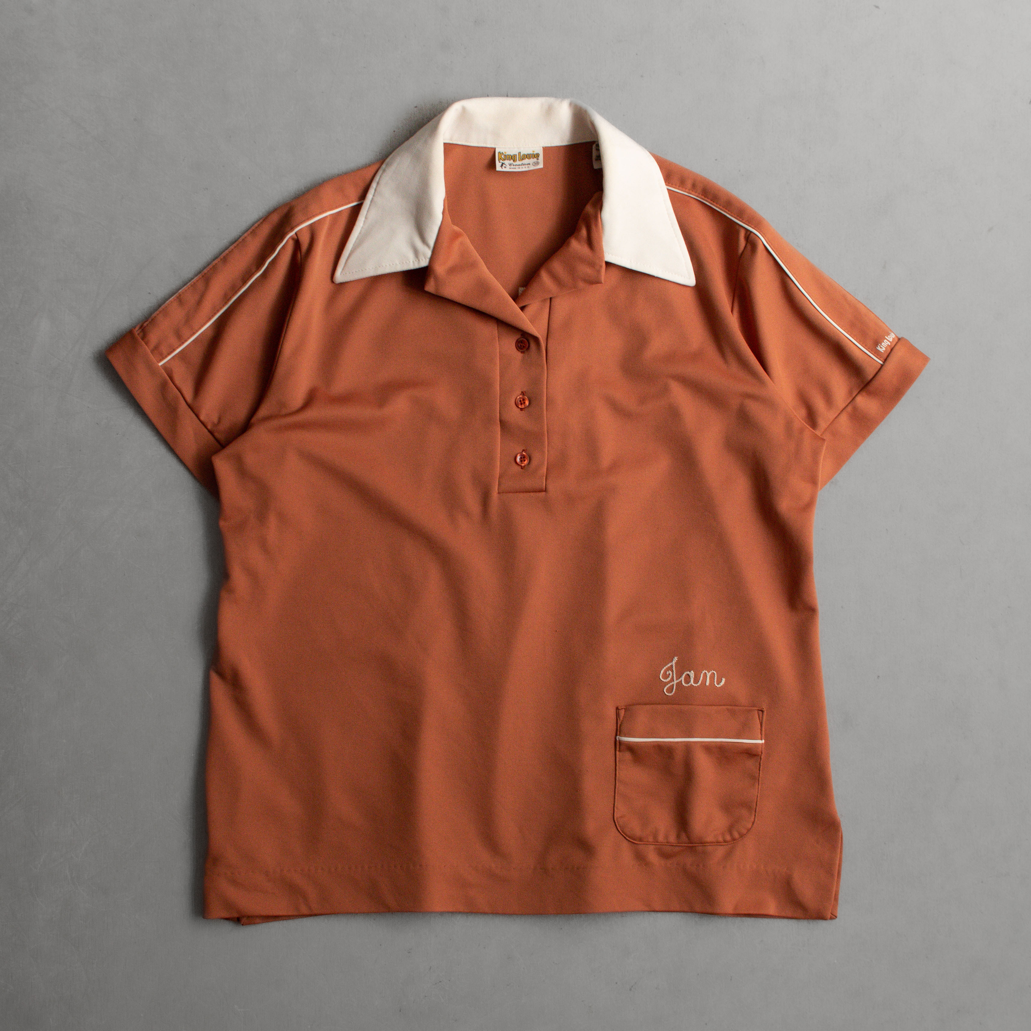 70S KING LOUIE BOWLING POLO SHIRT 美國製 橘色 短袖 保齡球 套頭 襯衫