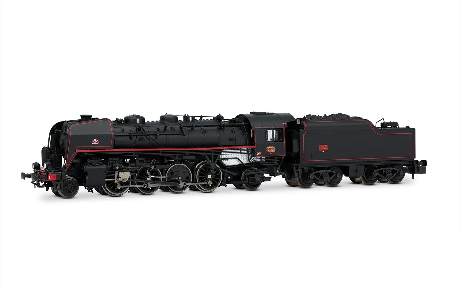 Arnold HN2546S N比例 SNCF 141R 568型蒸汽機車，採用輻條式和箱形輪混合車輪，鉚接式煤水車，黑/紅色塗裝，第三版，數位音效車