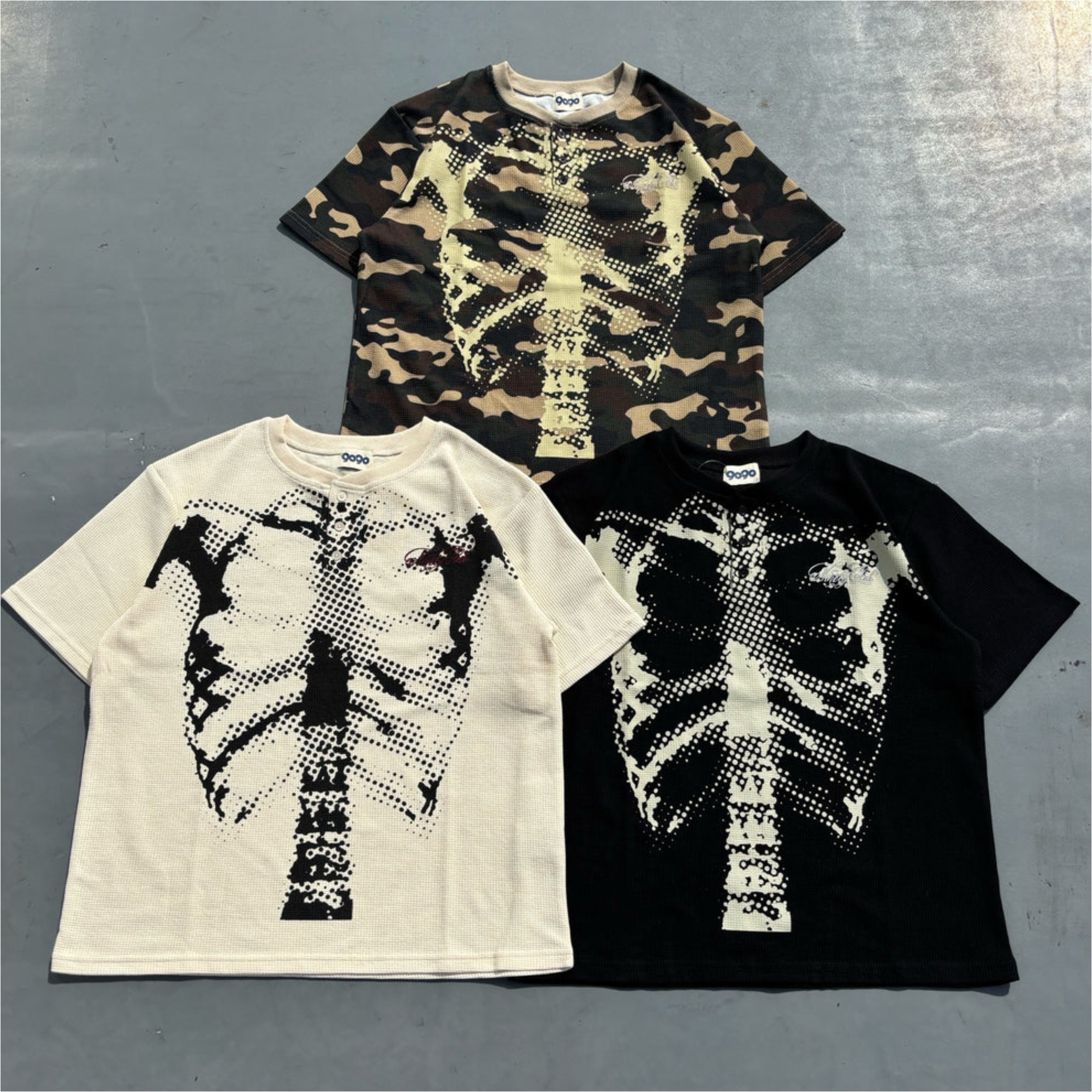 2026SS 9090 Dot Bone Thermal Henley Neck Tee 華夫格 骨頭 短T 現貨 NN2227