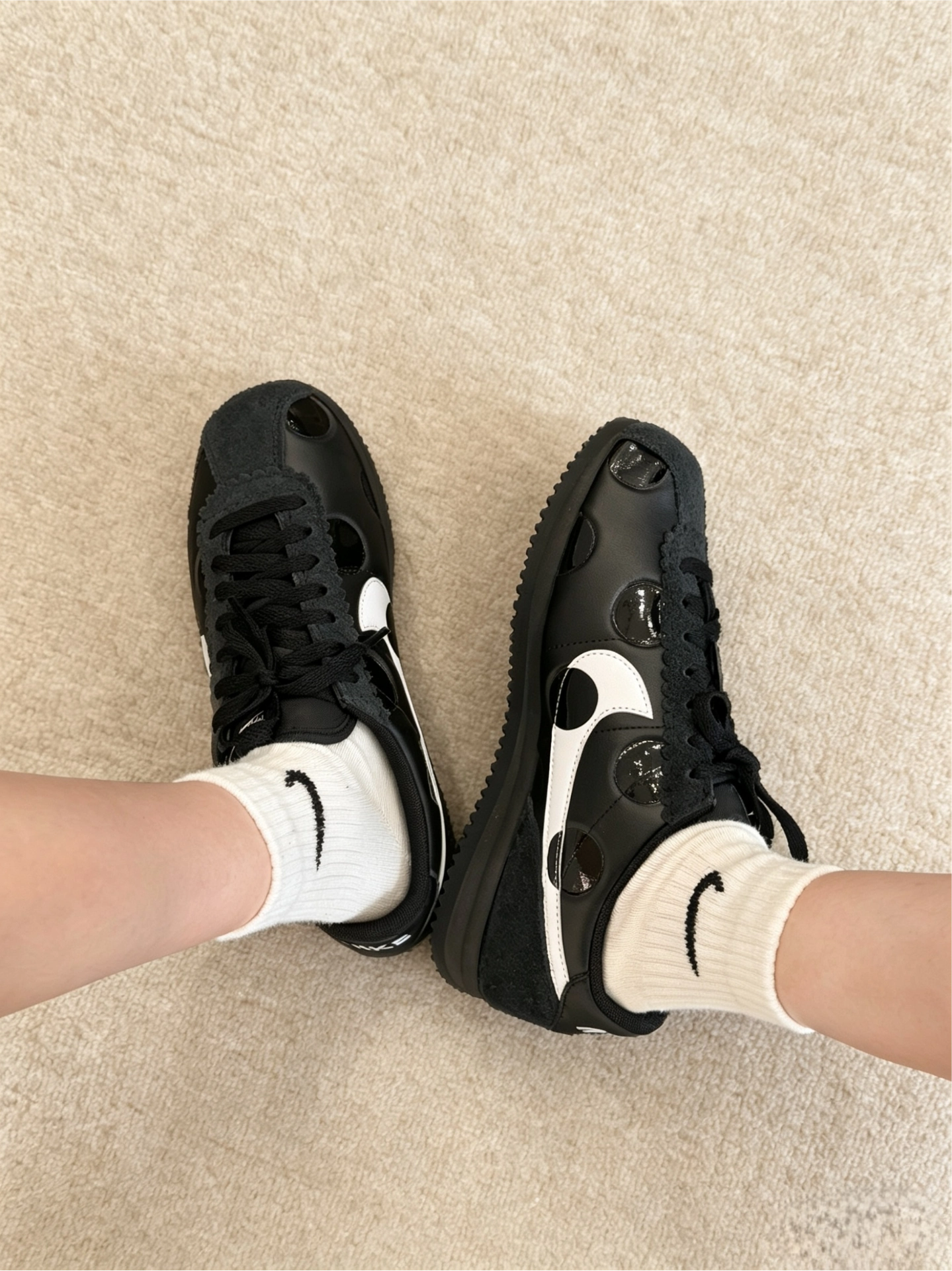 代購-NIKE CORTEZ Polka Dot 阿甘鞋 波點 麂皮 皮革 拼接 黑白 草間彌生 IR1332-001
