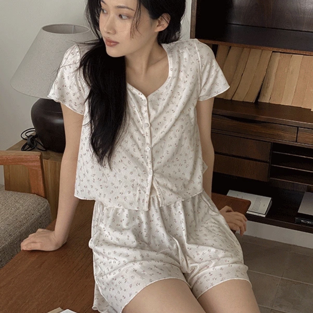 JUUNEEDU 柔感碎花三件組  居家睡衣套裝