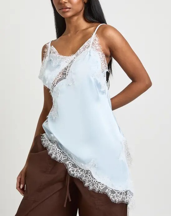 Baby Blue水藍色緞面蕾絲斜擺上衣