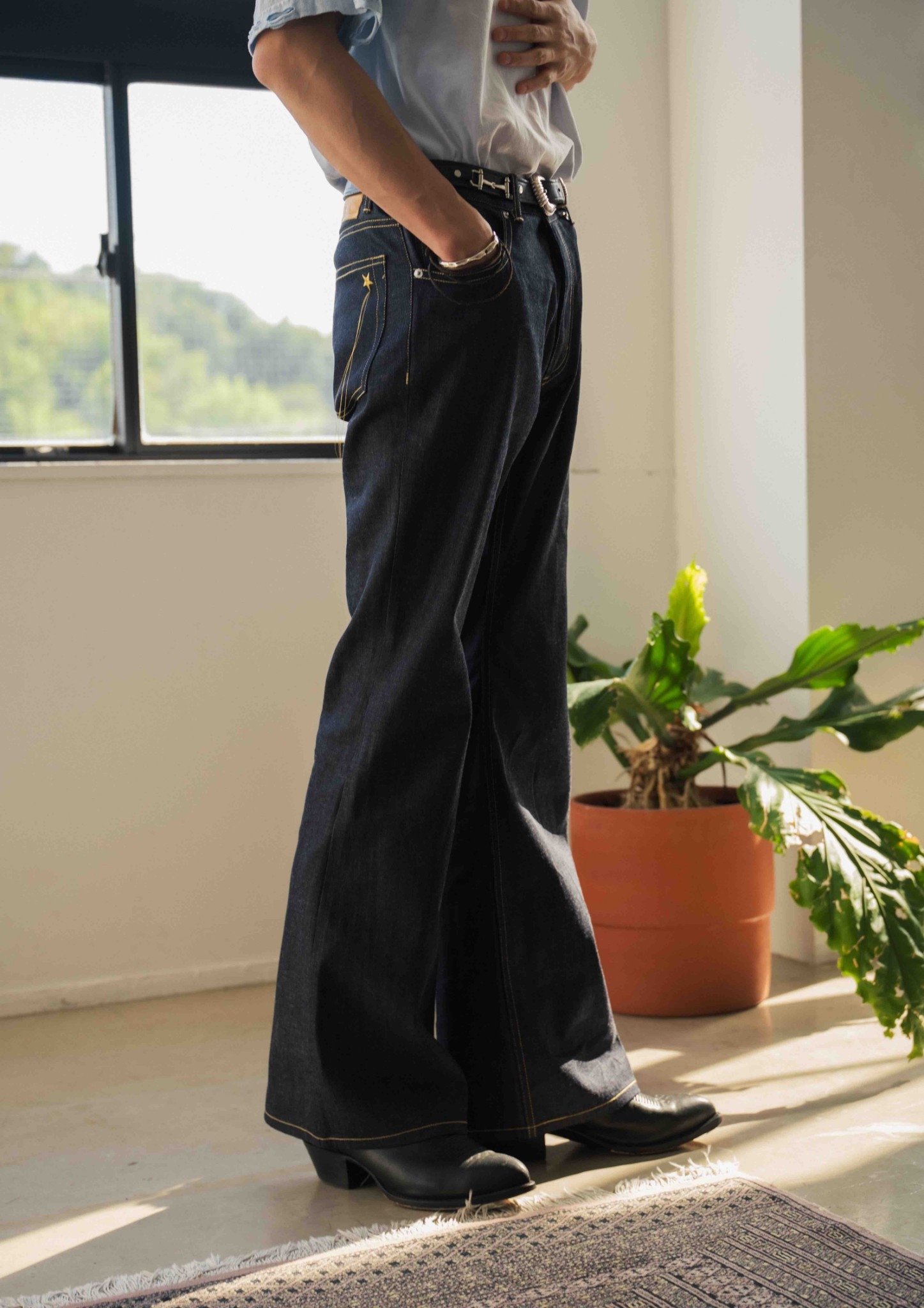 FACCIES - RIGID LIGHT OZ DENIME FLARE PANTS / INDIGO