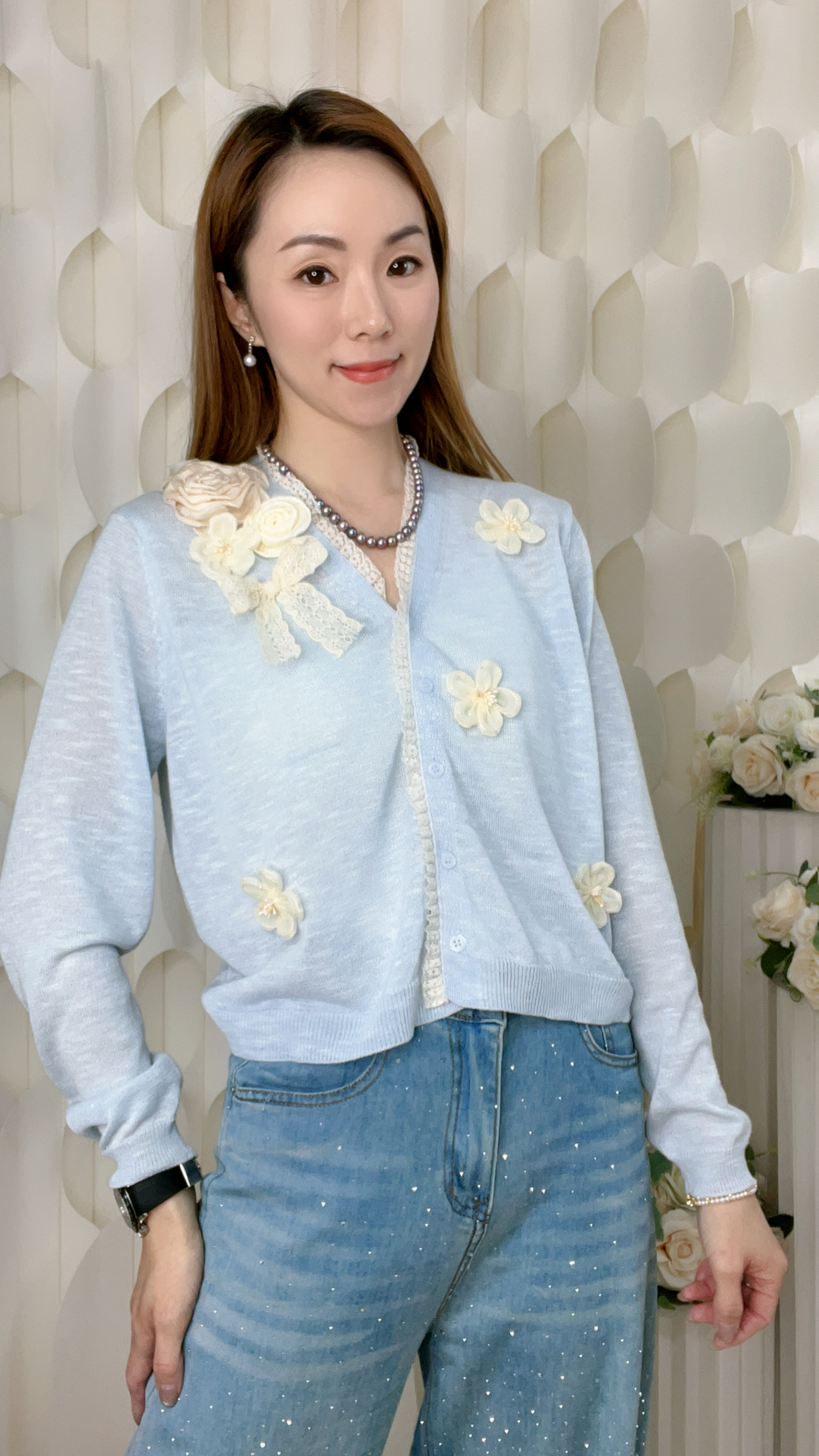 立體花LACE邊針織外套（胸40-42 腰2 長20吋）26042 #2404clo