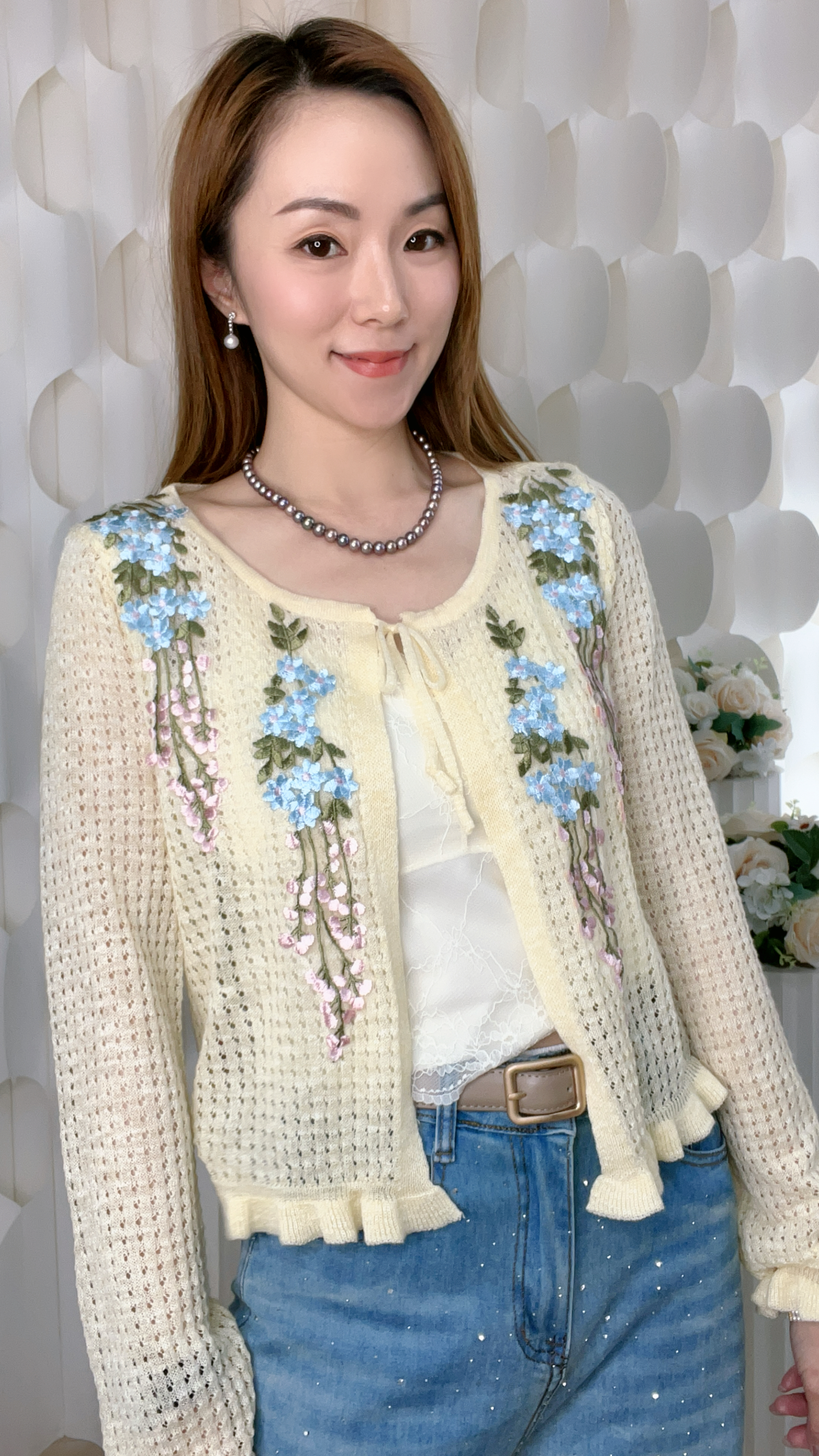 刺綉花無紐薄針織外套（胸38-44 腰*無限 長19吋）26050 #2404clo