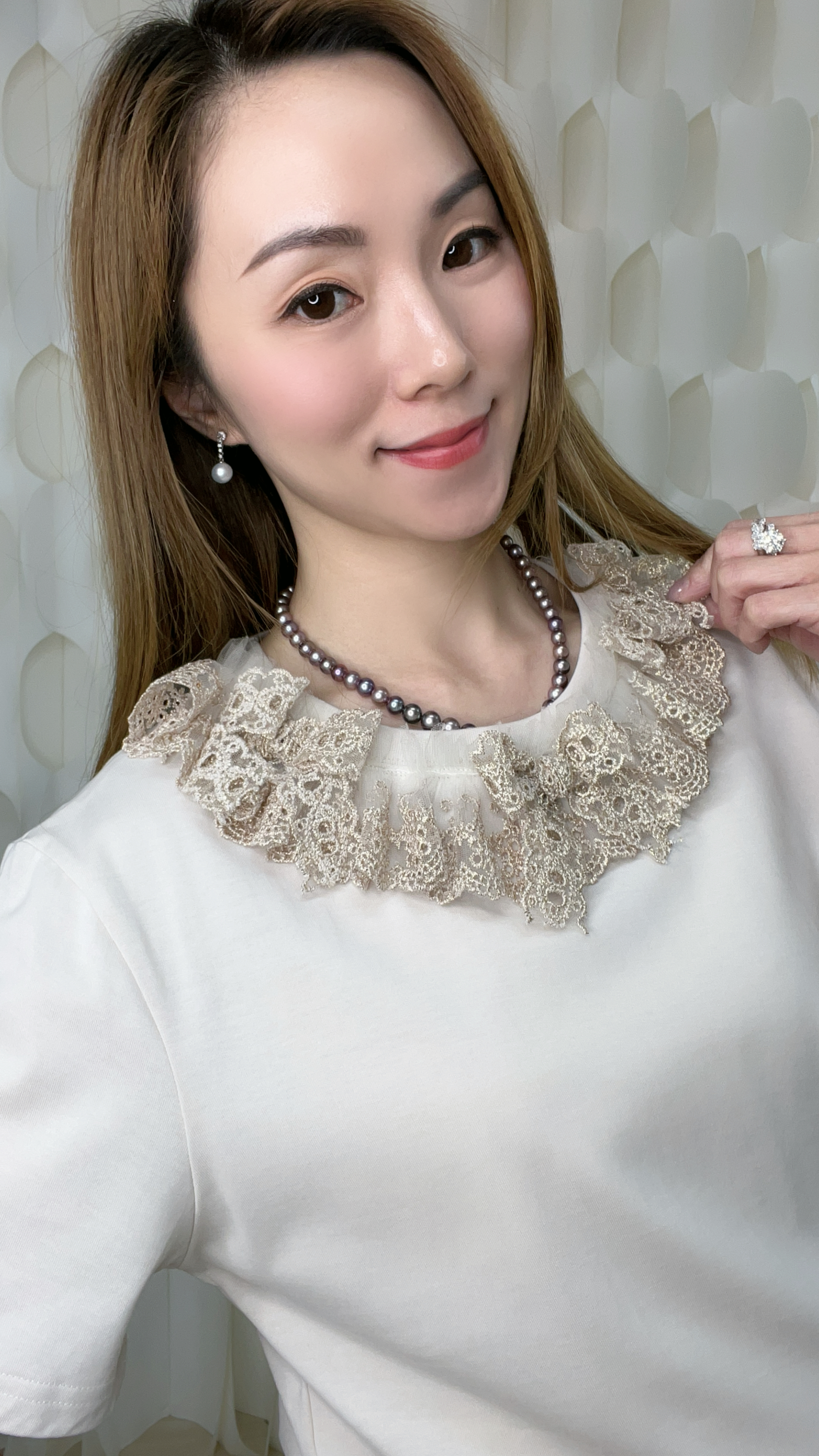 硬LACE領拼棉質上衣（胸40-42 腰39-42 長24吋）26067 #2404clo