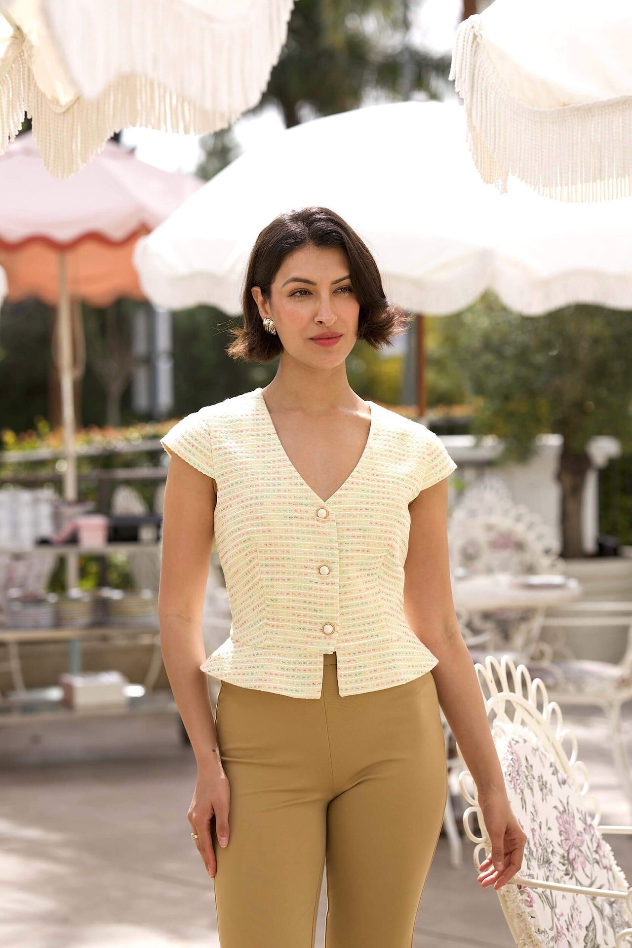 1GL0426-013 [GAALA] Alana Peplum Top Green Multicolor (EU)