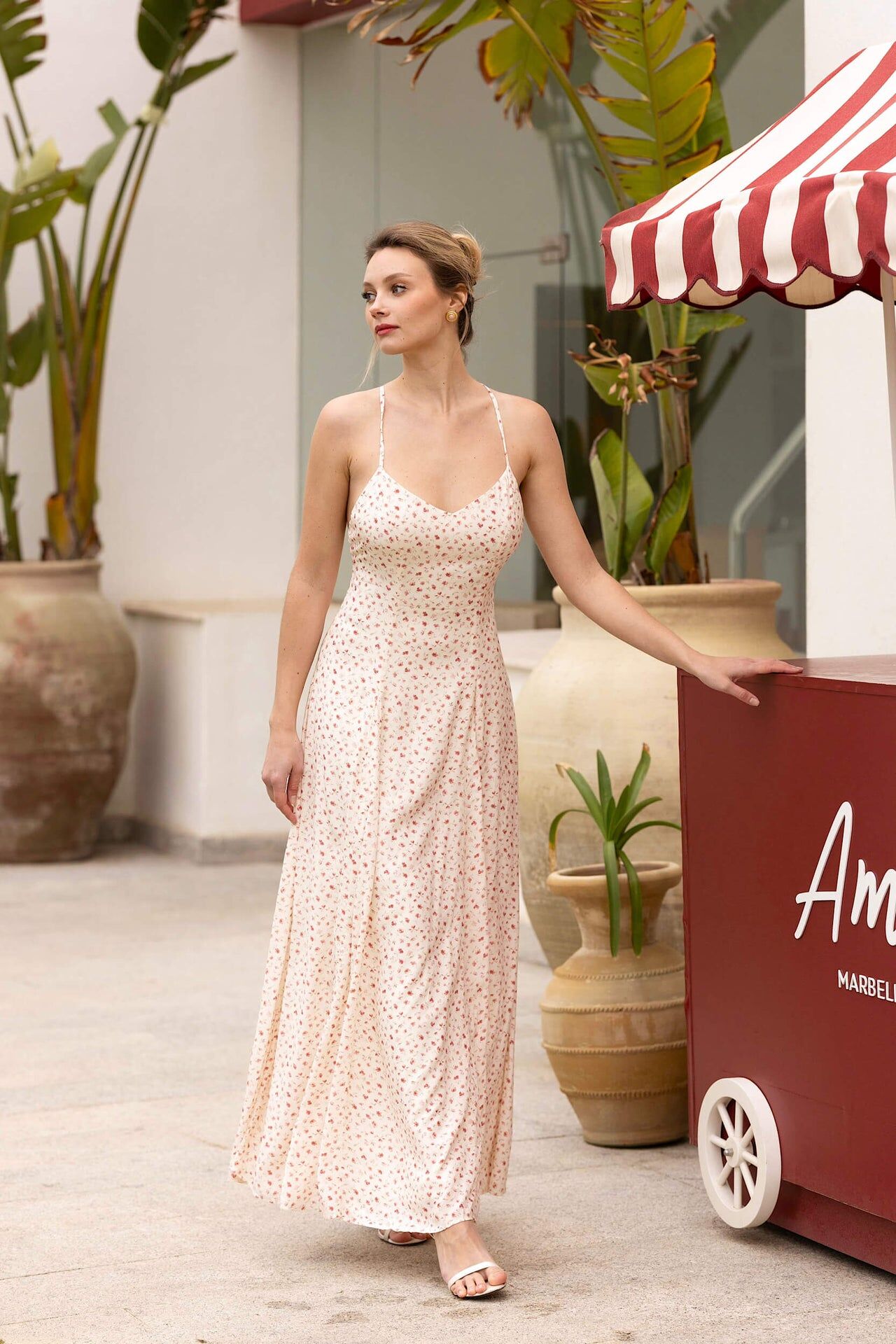 1GL0426-026 [GAALA] Anneliese Open Back Dress Cream Pink Floral (EU)