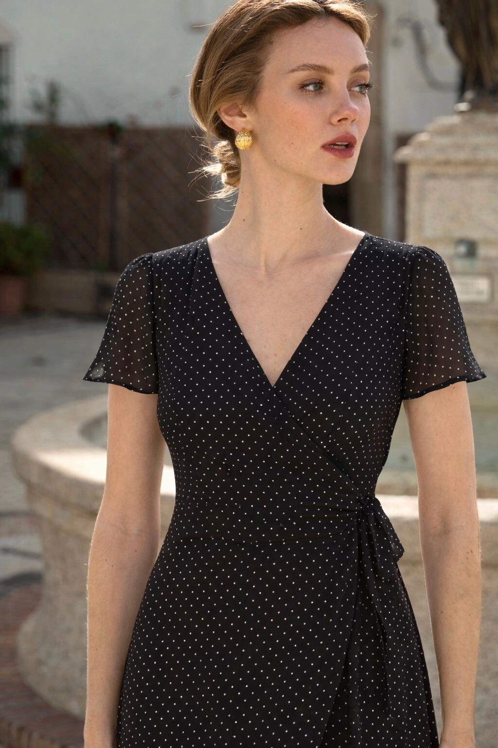 1GL0426-040 [GAALA] Aurore Wrap Dress Black With Dots (EU)