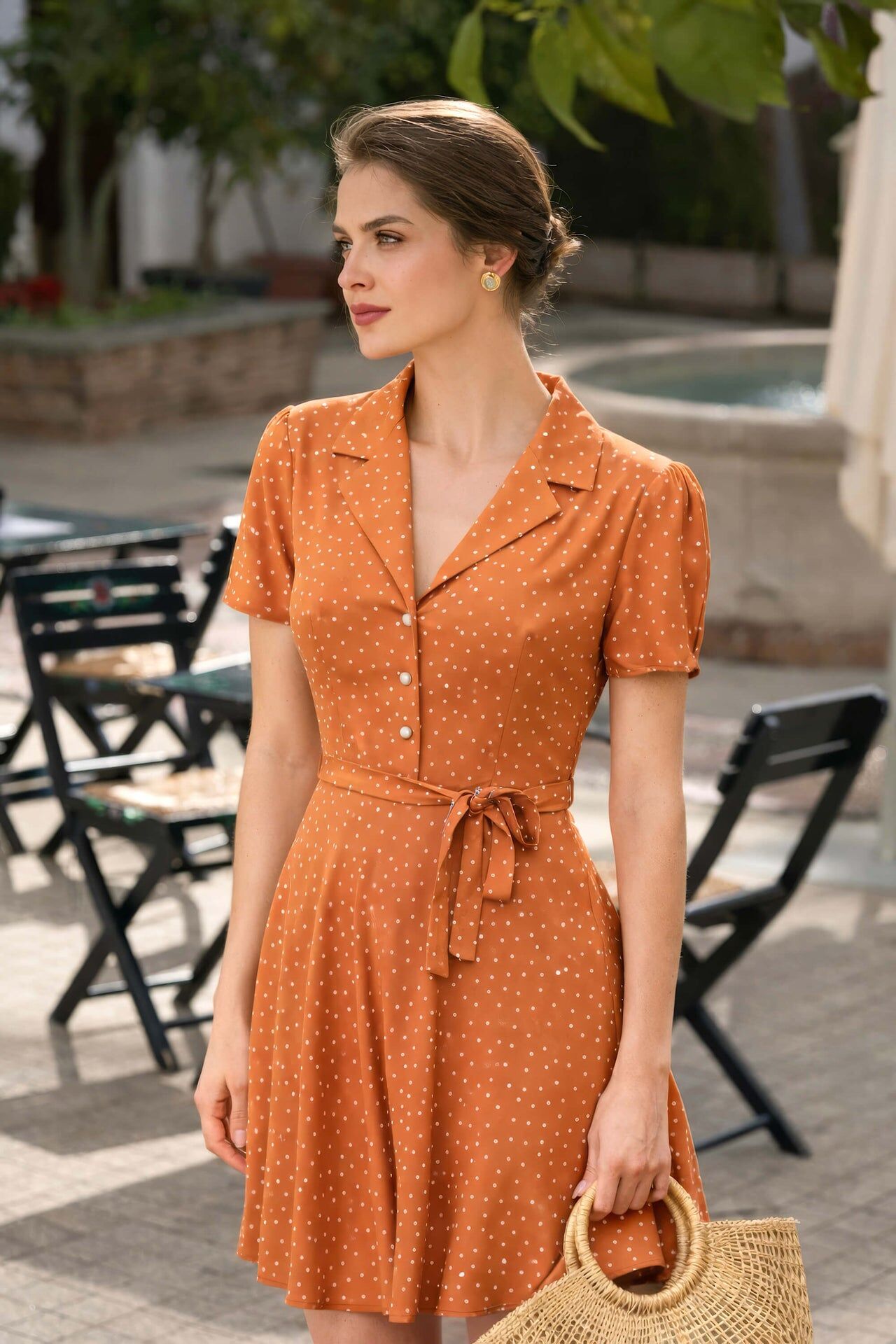 1GL0426-053 [GAALA] Belle Polka-Dot Dress Terracotta Dots (EU)