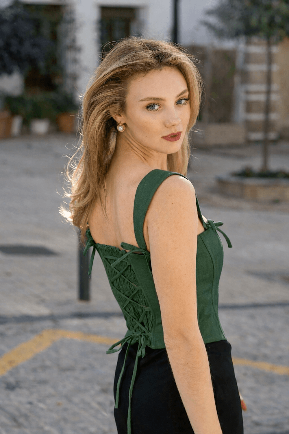 1GL0426-141 [GAALA] Jeanette Linen Corset Top Green (EU)