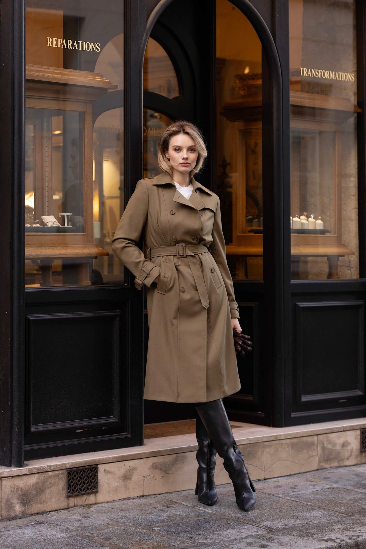 1GL0426-148 [GAALA] Kelianne Wool-Cotton Trench Coat Dark Olive (EU)