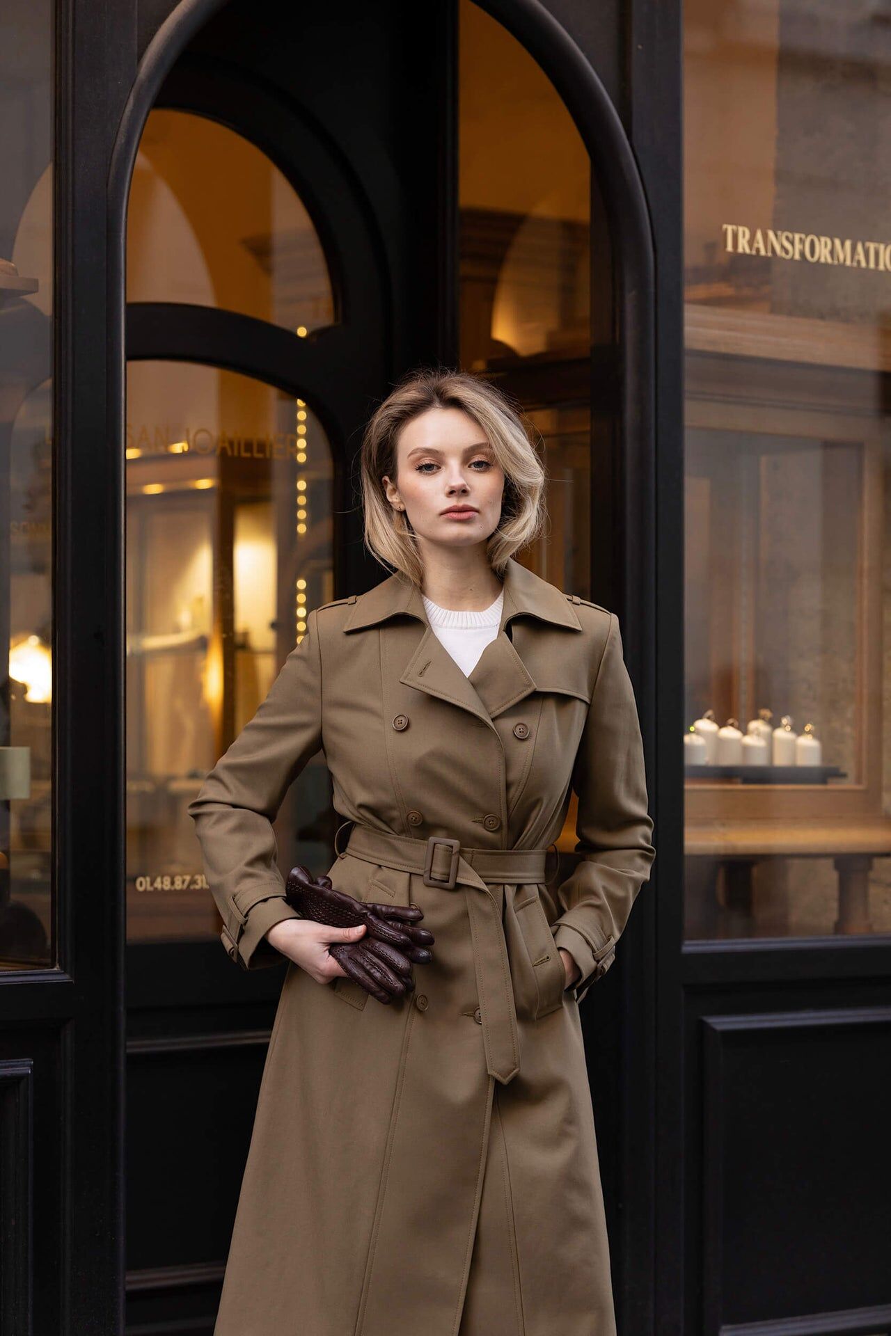 1GL0426-148 [GAALA] Kelianne Wool-Cotton Trench Coat Dark Olive (EU)