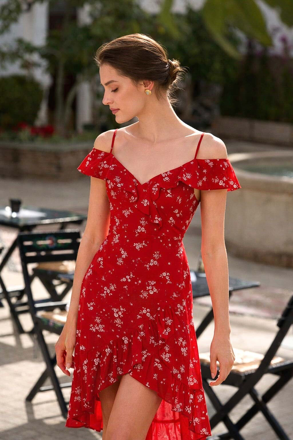 1GL0426-151 [GAALA] Lana Ruffle Dress Red White Floral (EU)