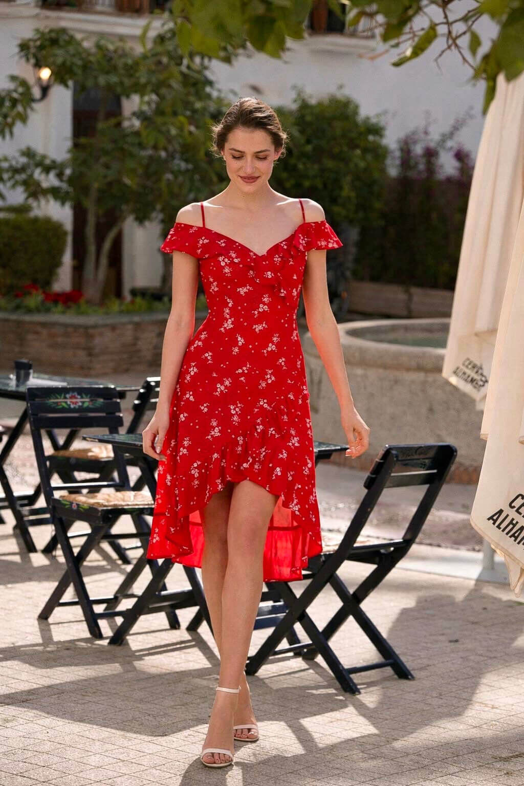 1GL0426-151 [GAALA] Lana Ruffle Dress Red White Floral (EU)