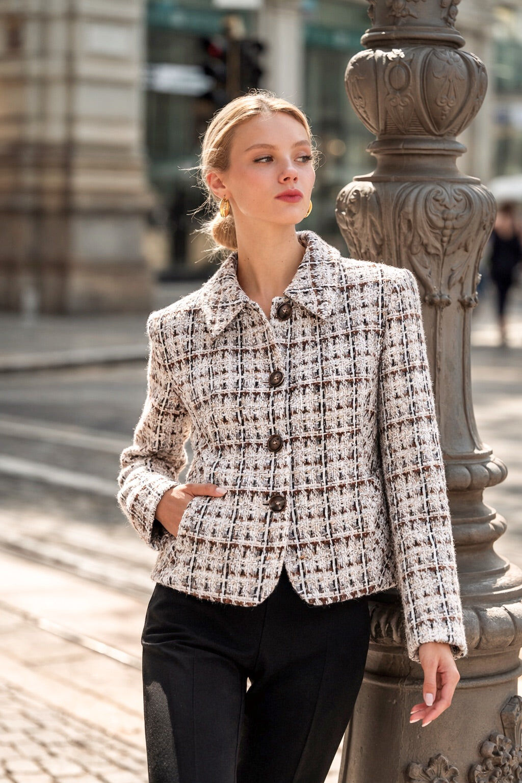 1GL0426-215 [GAALA] Melanie Wool Short Coat Brown Silver Multicolor (EU)